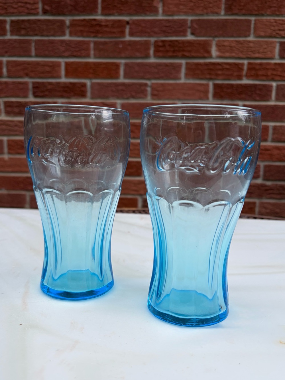 Coca Cola Aqua Blue Glass Tumblers - Pair